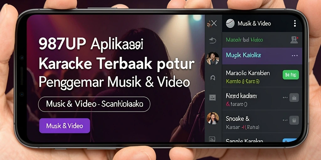 Antarmuka aplikasi 987UP yang menarik untuk karaoke.