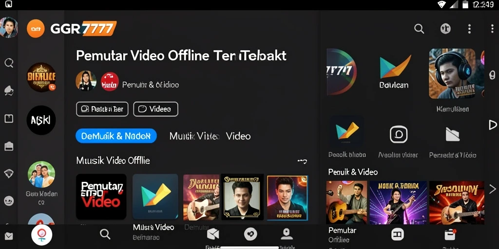 Tampilan antarmuka GGR7777 untuk pemutar video offline yang intuitif dan menarik.