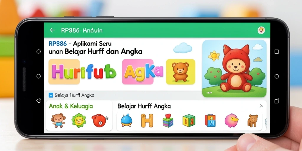 Antarmuka aplikasi RP886 yang interaktif dan menarik untuk belajar huruf dan angka.