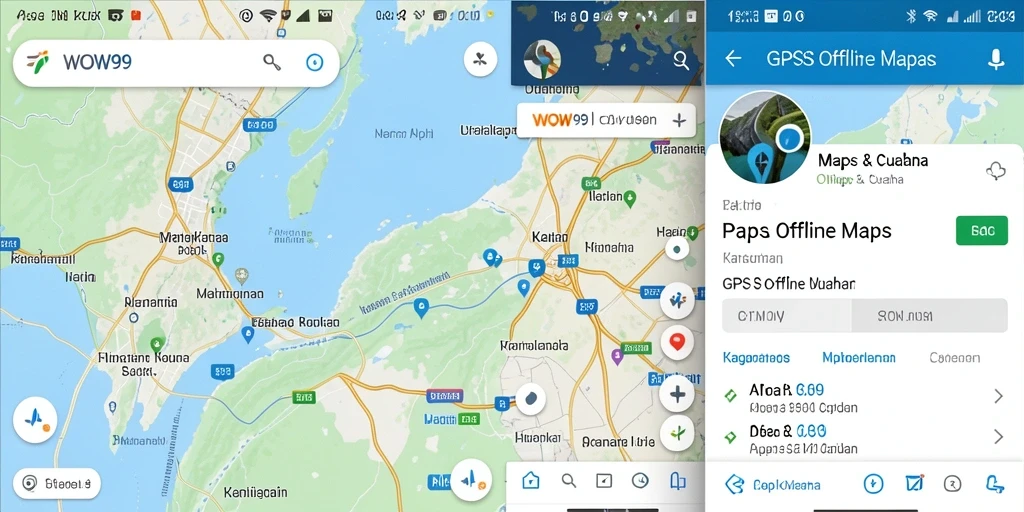 Tampilan antarmuka aplikasi WOW99 dengan peta GPS Offline.